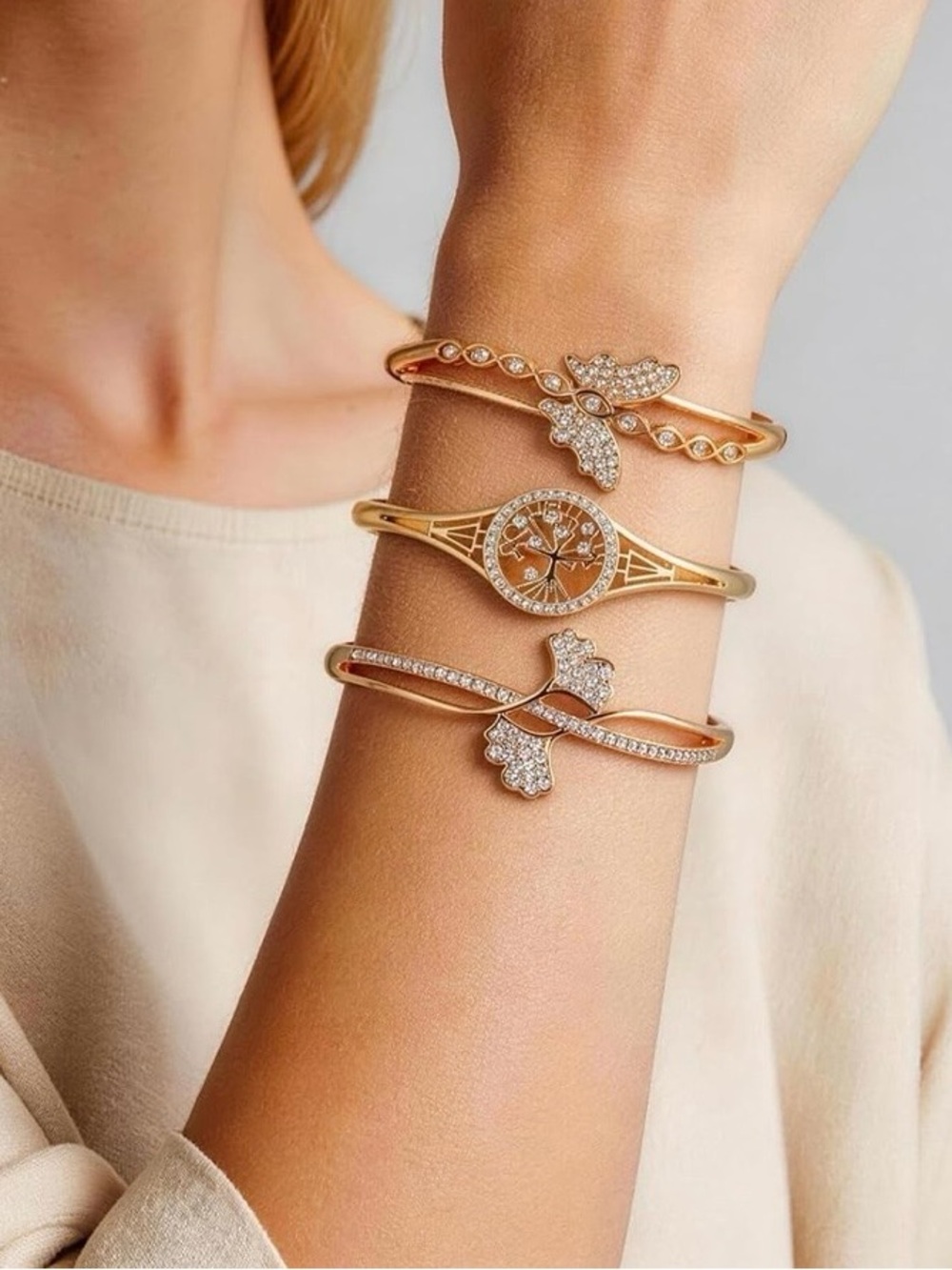 Anthropologie Gold Crystal Butterfly Bracelet Stack